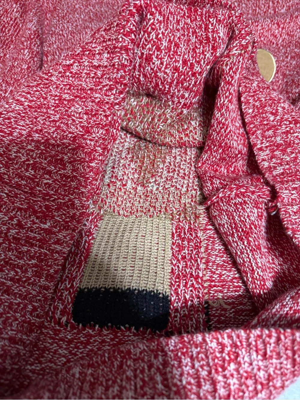 Reindeer Christmas Sweater Red Marled Knit Pom-Pom Nose